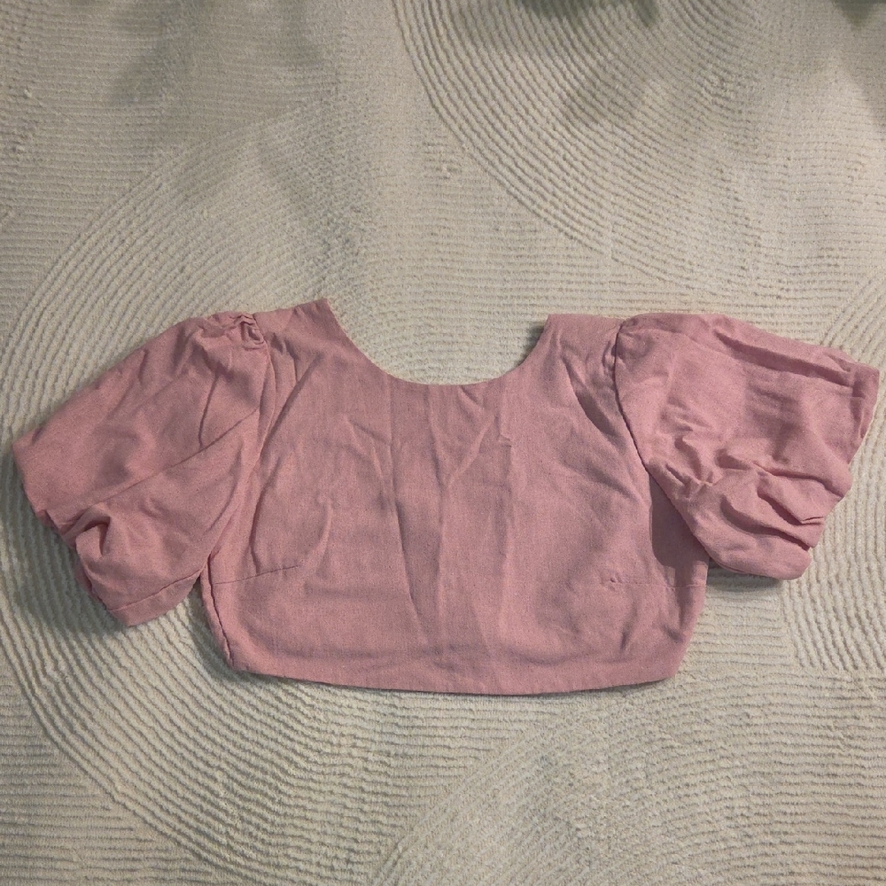Pink Puff-Sleeve Crop Top